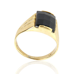 Anello Uomo in Oro Giallo con Zircone Nero