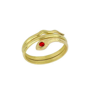 Anello Bambina in Oro Giallo con Zircone Rosso e Serpentino