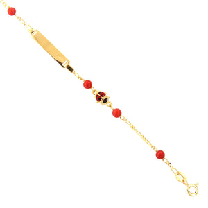 Bracciale Battesimo Bambina in Oro Giallo e Corallo con Targhetta e Coccinella