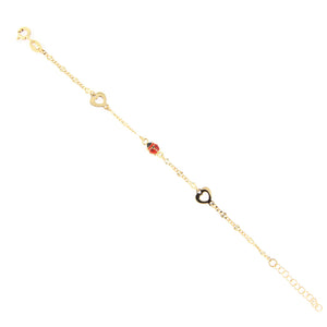 Bracciale Battesimo Bambina in Oro Giallo con Coccinella e Cuori