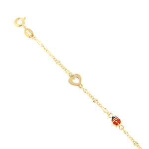 Bracciale Battesimo Bambina in Oro Giallo con Coccinella e Cuori